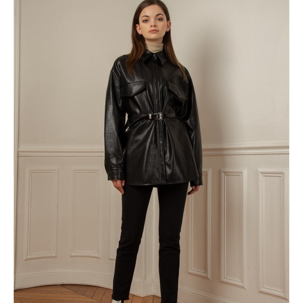 Black vegan leather shirt! NWT!